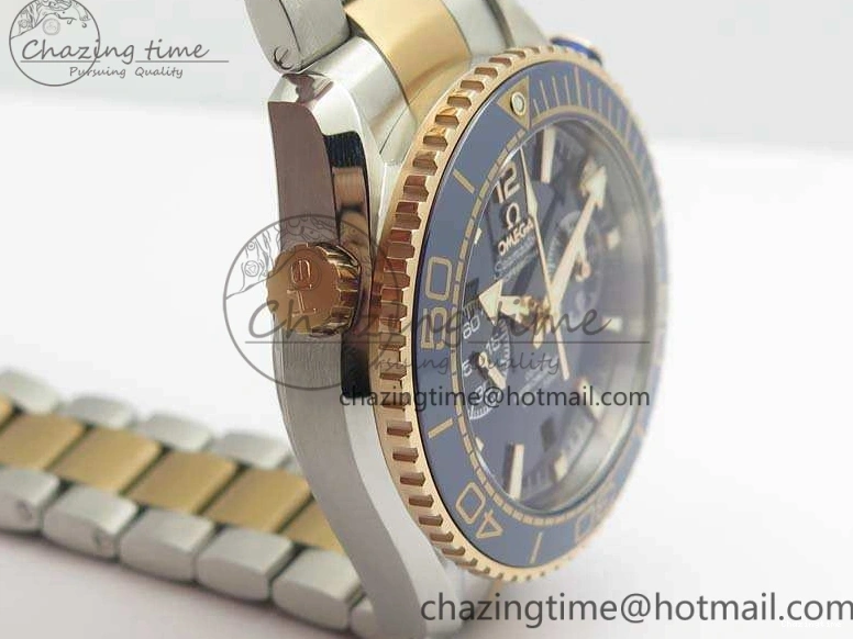 0412 Seamaster Pro Chrono SS RG OM Best Edition Blue Ceramic Blue Dial On SS RG Bracelet A Snug 8129